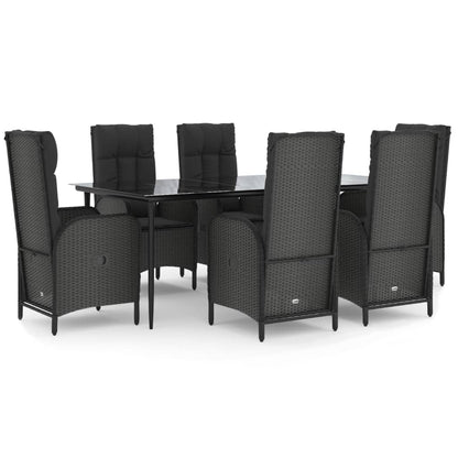Set da Pranzo da Giardino 7 pz Nero con Cuscini in Polyrattan - homemem39