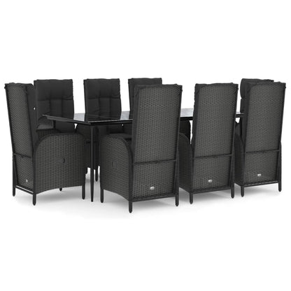 Set da Pranzo da Giardino 9 pz con Cuscini Nero in Polyrattan - homemem39