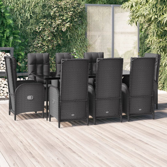 Set da Pranzo da Giardino 9 pz con Cuscini Nero in Polyrattan - homemem39