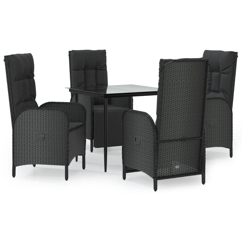 Set da Pranzo da Giardino 5 pz Nero con Cuscini in Polyrattan - homemem39