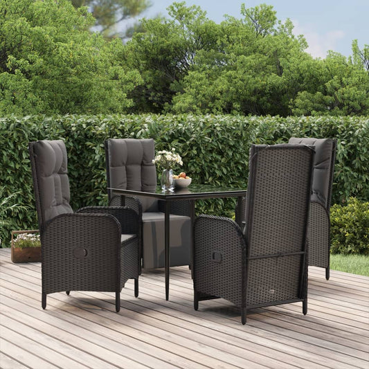 Set da Pranzo da Giardino 5 pz Nero con Cuscini in Polyrattan - homemem39