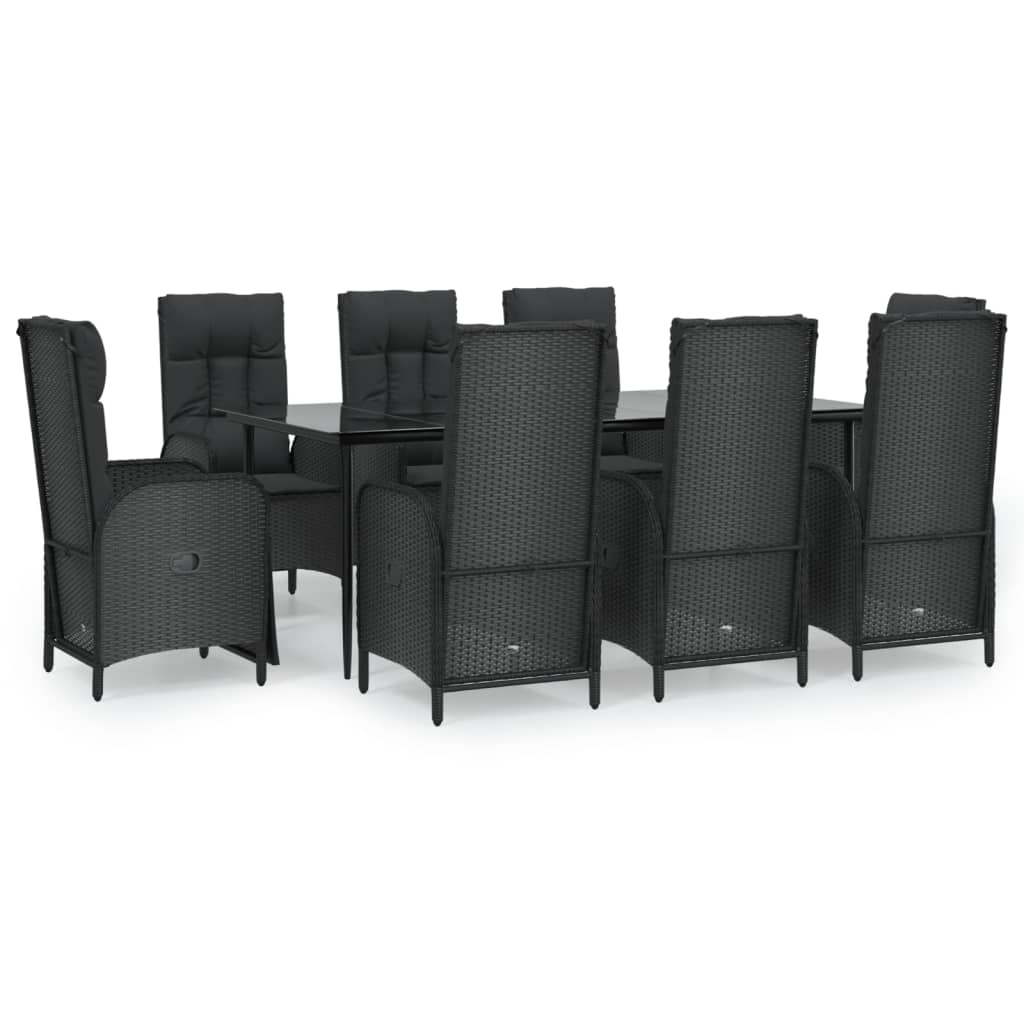 Set da Pranzo da Giardino 9 pz con Cuscini Nero in Polyrattan - homemem39