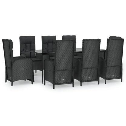 Set da Pranzo da Giardino 9 pz con Cuscini Nero in Polyrattan - homemem39