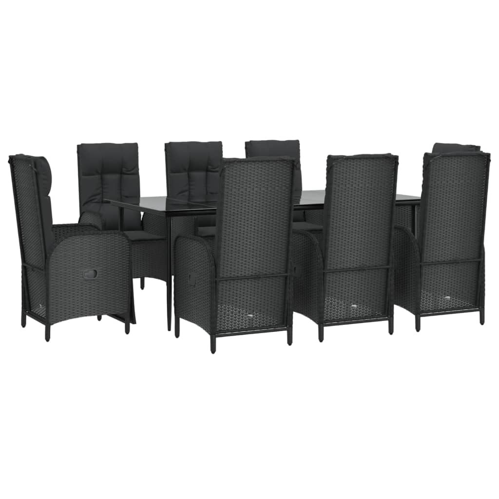 Set da Pranzo da Giardino 9 pz con Cuscini Nero in Polyrattan - homemem39