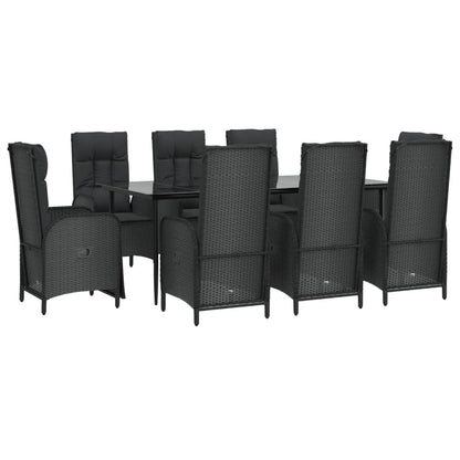 Set da Pranzo da Giardino 9 pz con Cuscini Nero in Polyrattan - homemem39