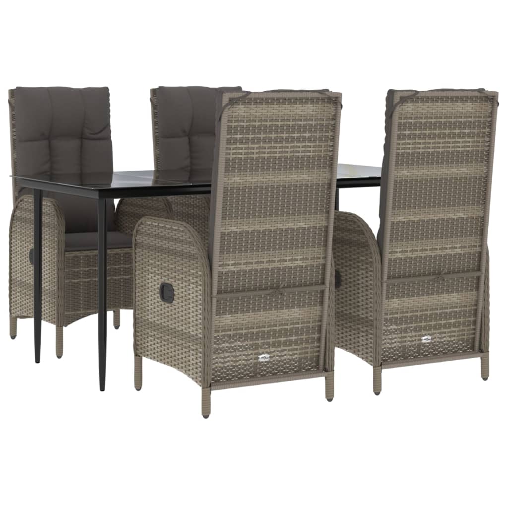 Set da Pranzo Giardino 5pz Nero e Grigio con Cuscini Polyrattan - homemem39