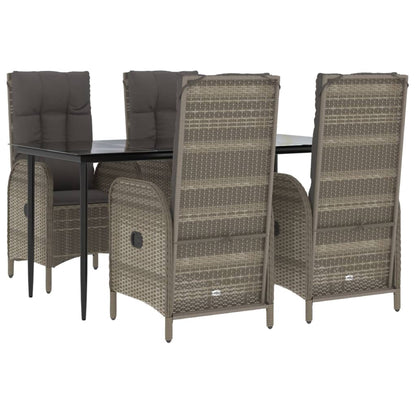 Set da Pranzo Giardino 5pz Nero e Grigio con Cuscini Polyrattan - homemem39