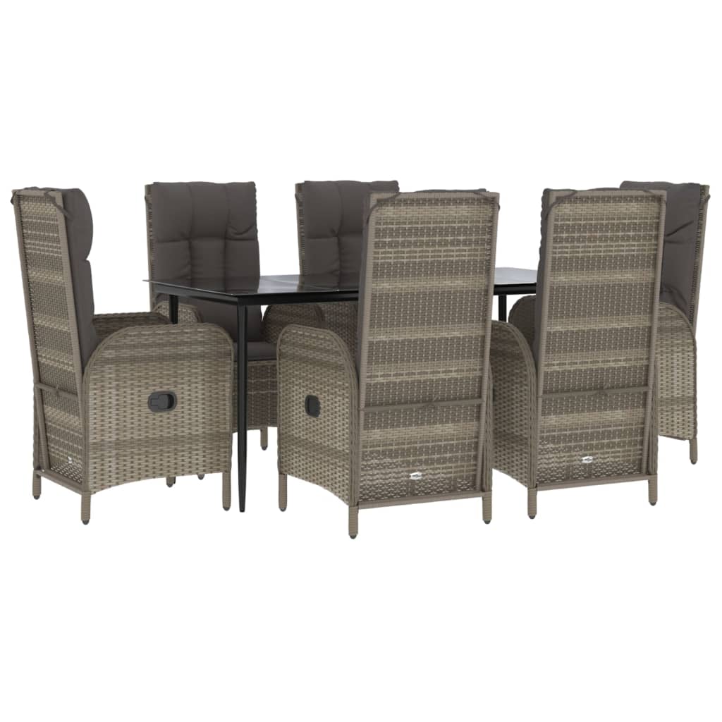 Set da Pranzo Giardino 7pz Nero e Grigio con Cuscini Polyrattan | homemem39