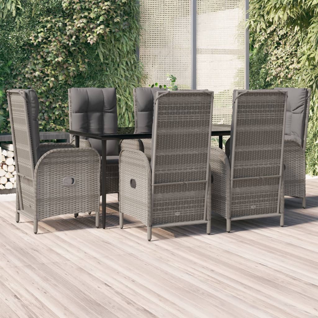 Set da Pranzo Giardino 7pz Nero e Grigio con Cuscini Polyrattan | homemem39