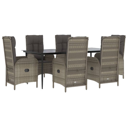 Set da Pranzo Giardino 7pz Nero e Grigio con Cuscini Polyrattan - homemem39