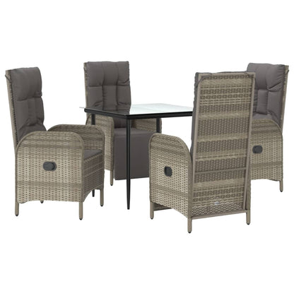 Set da Pranzo Giardino 5pz Nero e Grigio con Cuscini Polyrattan | homemem39