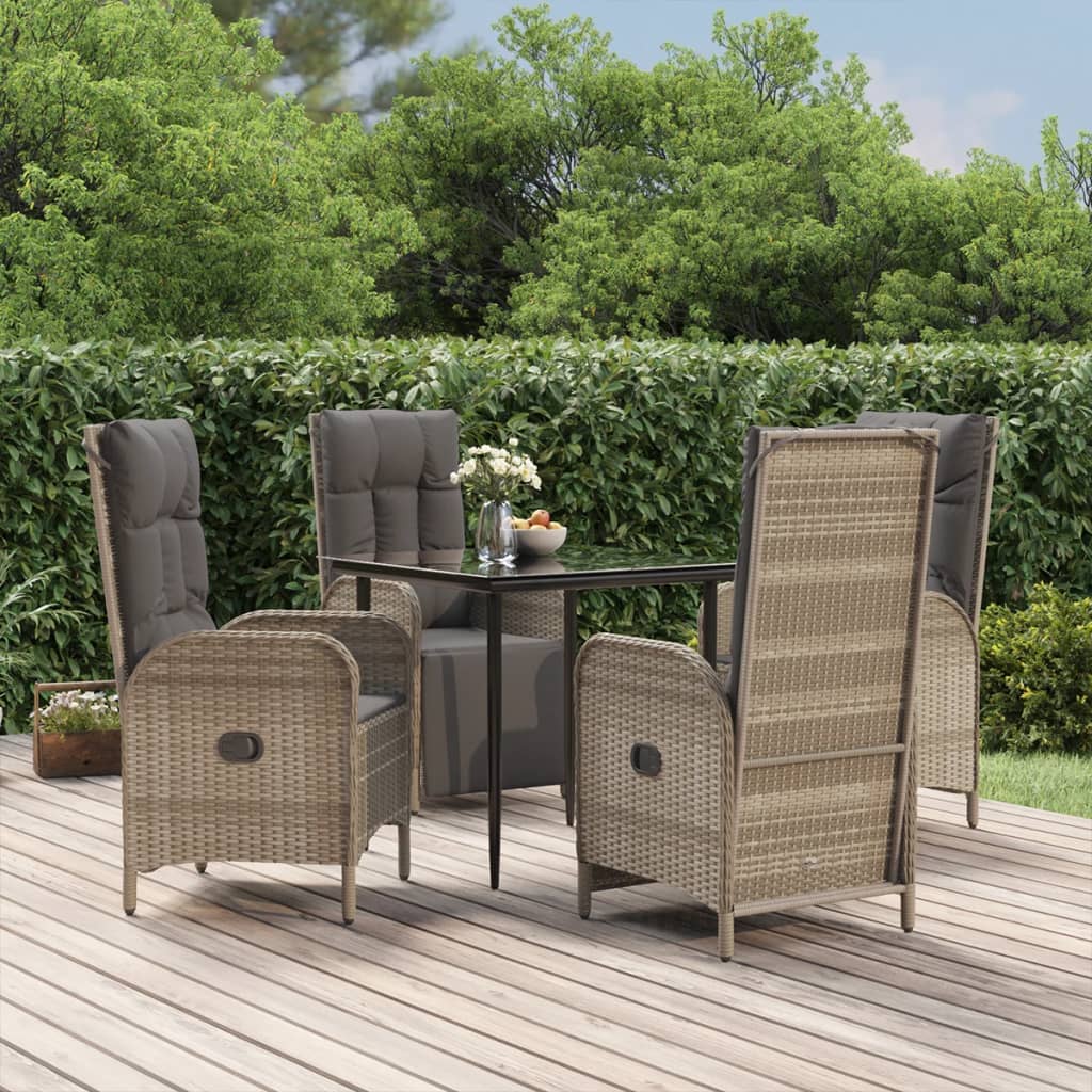 Set da Pranzo Giardino 5pz Nero e Grigio con Cuscini Polyrattan | homemem39