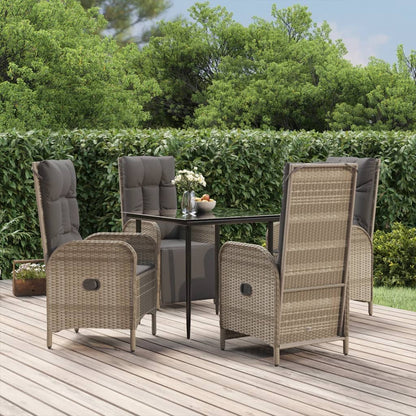 Set da Pranzo Giardino 5pz Nero e Grigio con Cuscini Polyrattan - homemem39