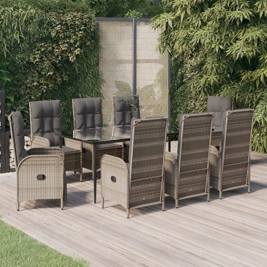 Set da Pranzo Giardino 9pz con Cuscini Nero e Grigio Polyrattan - homemem39