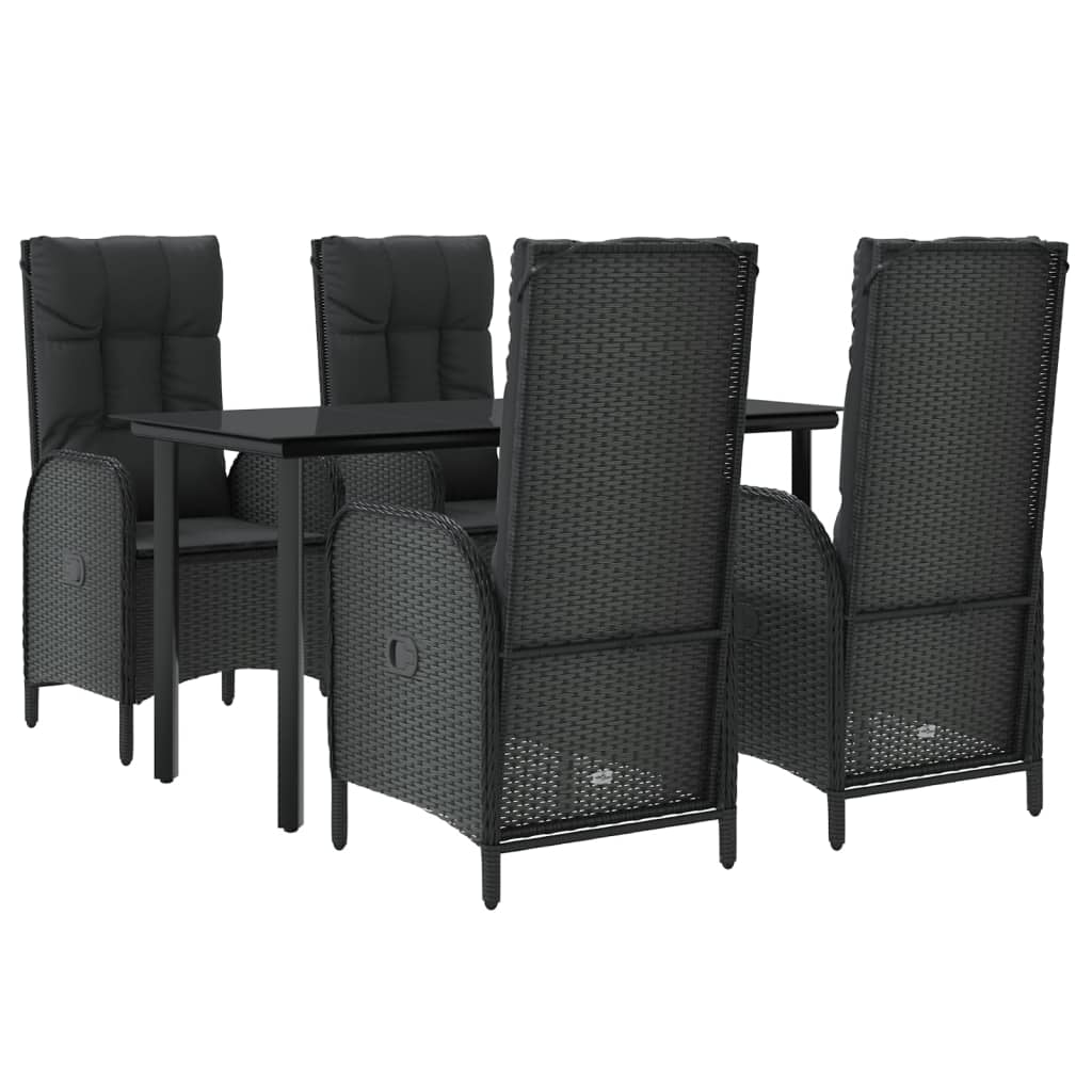 Set da Pranzo da Giardino 5 pz Nero con Cuscini in Polyrattan | homemem39