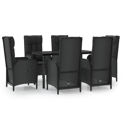 Set da Pranzo da Giardino 7 pz Nero con Cuscini in Polyrattan | homemem39