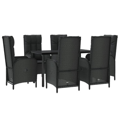 Set da Pranzo da Giardino 7 pz Nero con Cuscini in Polyrattan | homemem39