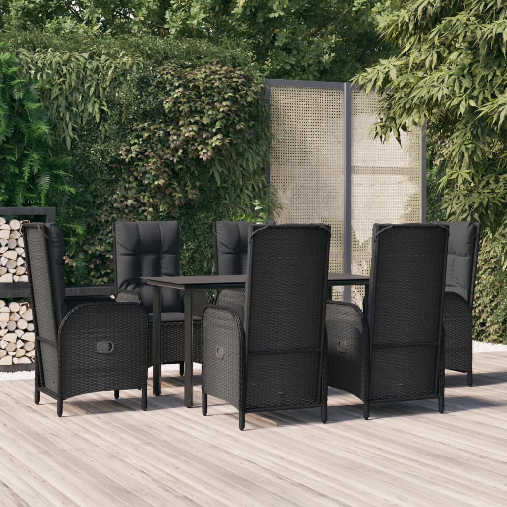 Set da Pranzo da Giardino 7 pz Nero con Cuscini in Polyrattan | homemem39