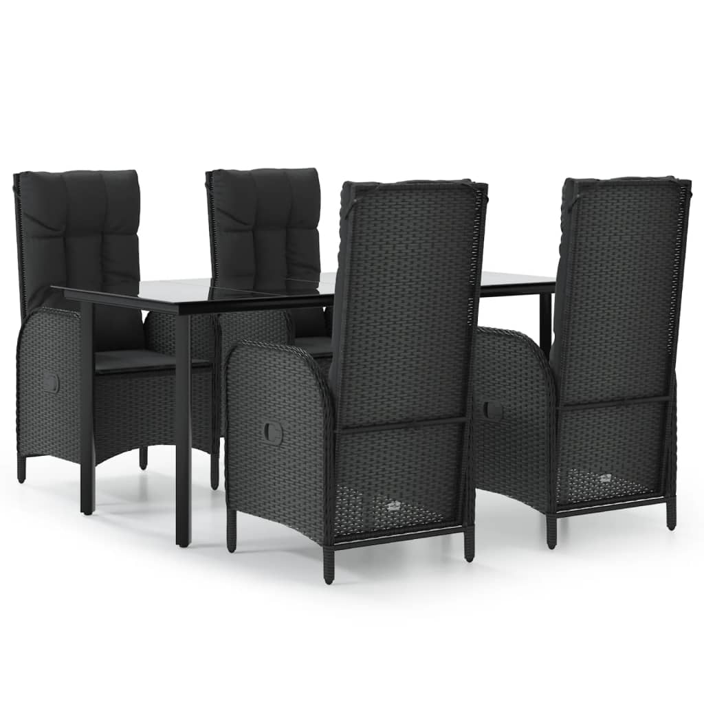 Set da Pranzo da Giardino 5 pz Nero con Cuscini in Polyrattan - homemem39
