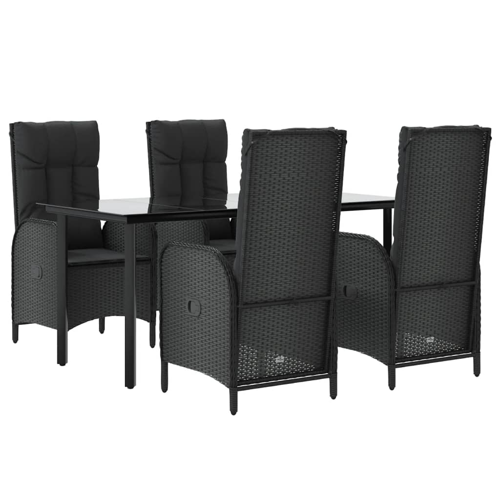 Set da Pranzo da Giardino 5 pz Nero con Cuscini in Polyrattan - homemem39