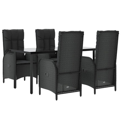 Set da Pranzo da Giardino 5 pz Nero con Cuscini in Polyrattan - homemem39