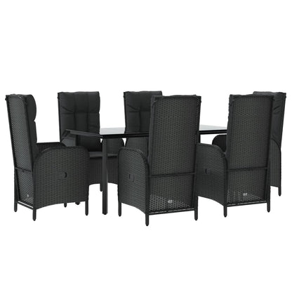 Set da Pranzo da Giardino 7 pz Nero con Cuscini in Polyrattan - homemem39
