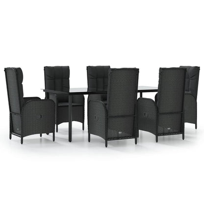 Set da Pranzo da Giardino 7 pz Nero con Cuscini in Polyrattan - homemem39