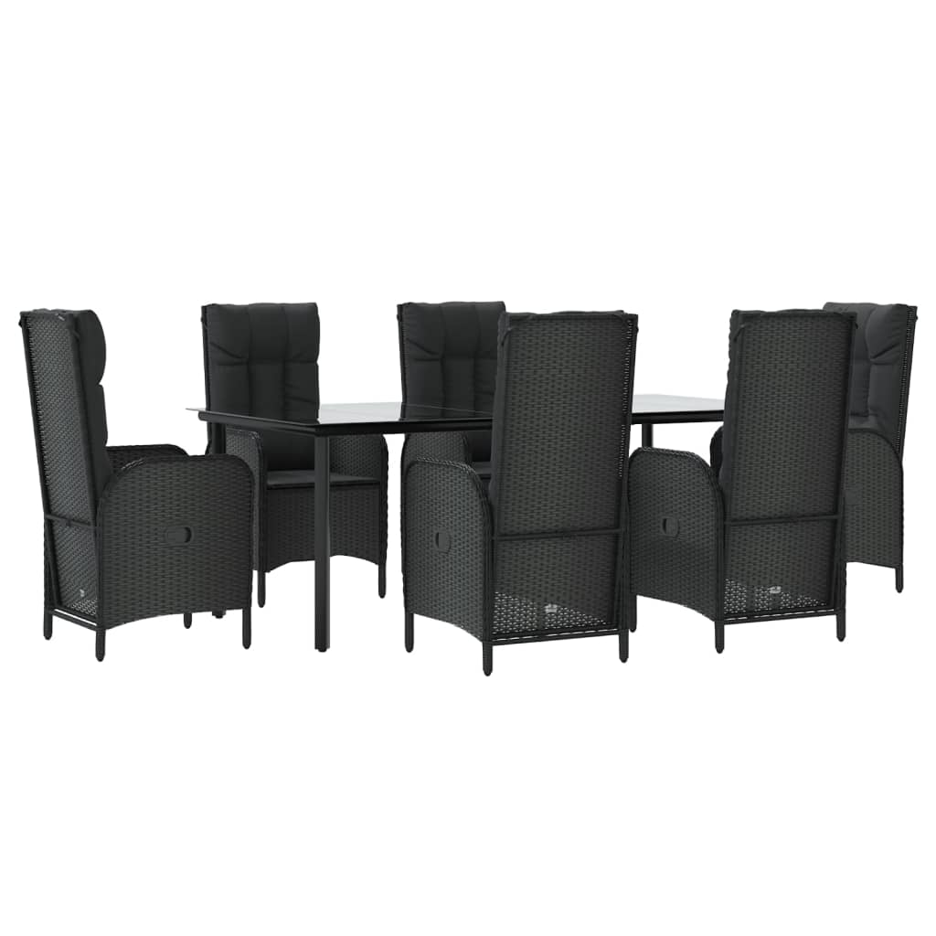 Set da Pranzo da Giardino 7 pz Nero con Cuscini in Polyrattan - homemem39