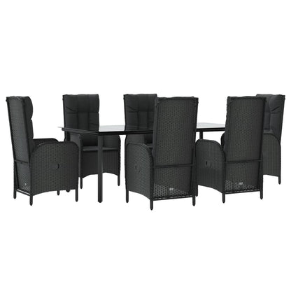 Set da Pranzo da Giardino 7 pz Nero con Cuscini in Polyrattan - homemem39