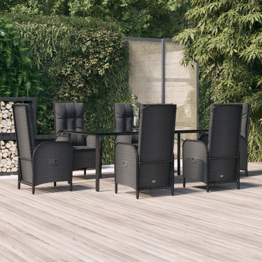 Set da Pranzo da Giardino 7 pz Nero con Cuscini in Polyrattan - homemem39