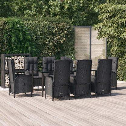 Set da Pranzo da Giardino 9 pz con Cuscini Nero in Polyrattan - homemem39