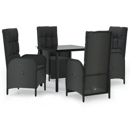 Set da Pranzo da Giardino 5 pz Nero con Cuscini in Polyrattan - homemem39