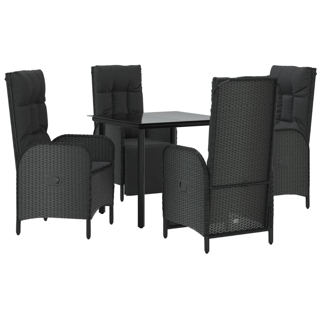 Set da Pranzo da Giardino 5 pz Nero con Cuscini in Polyrattan - homemem39