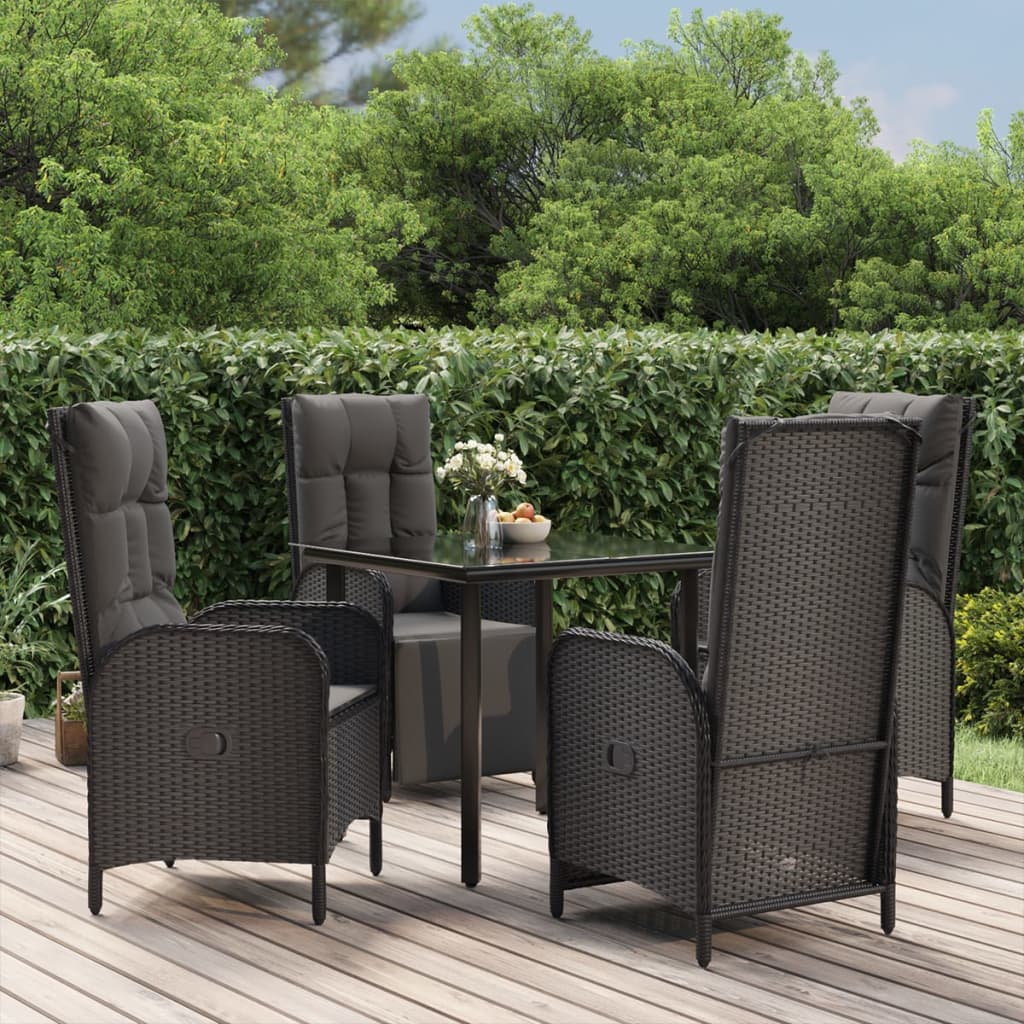 Set da Pranzo da Giardino 5 pz Nero con Cuscini in Polyrattan - homemem39