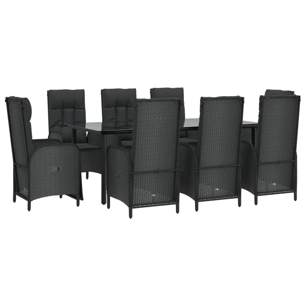 Set da Pranzo da Giardino 9 pz con Cuscini Nero in Polyrattan - homemem39