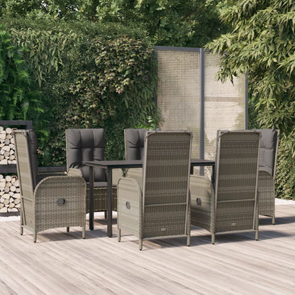 Set da Pranzo Giardino 7pz Nero e Grigio con Cuscini Polyrattan | homemem39