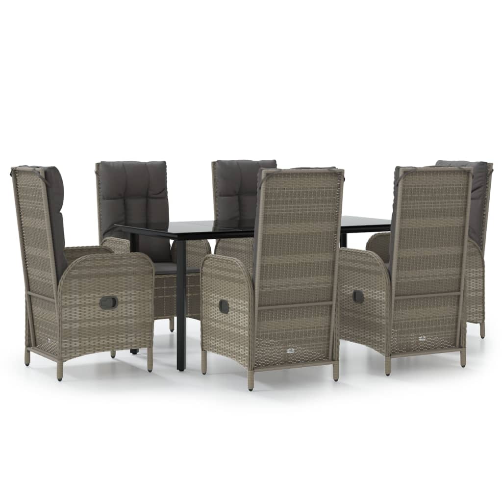 Set da Pranzo Giardino 7pz Nero e Grigio con Cuscini Polyrattan - homemem39