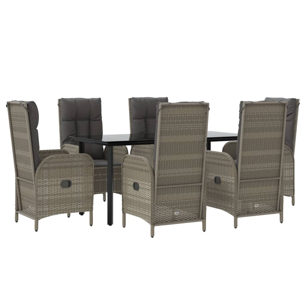 Set da Pranzo Giardino 7pz Nero e Grigio con Cuscini Polyrattan - homemem39