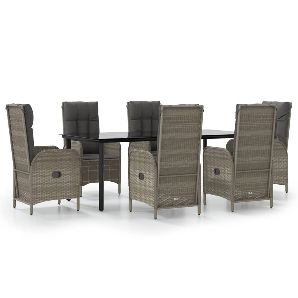 Set da Pranzo Giardino 7pz Nero e Grigio con Cuscini Polyrattan | homemem39