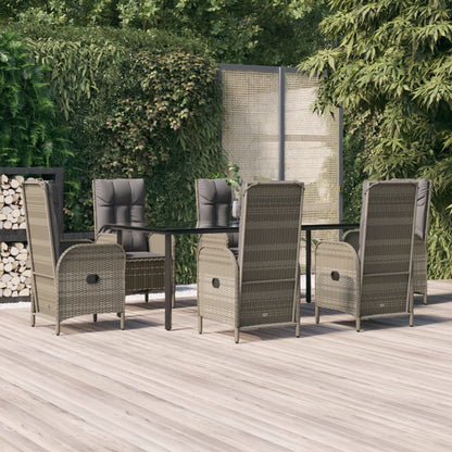 Set da Pranzo Giardino 7pz Nero e Grigio con Cuscini Polyrattan - homemem39