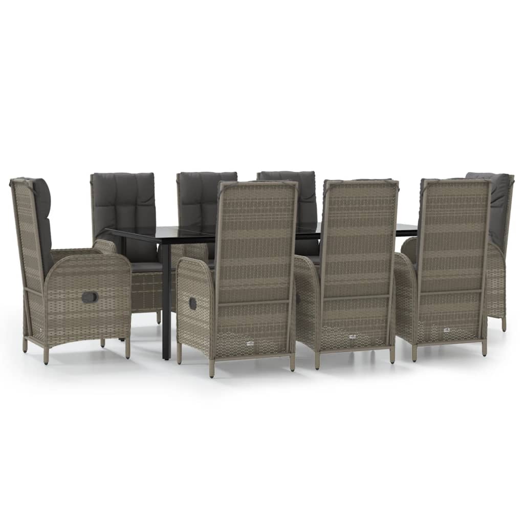 Set da Pranzo Giardino 9pz con Cuscini Nero e Grigio Polyrattan - homemem39