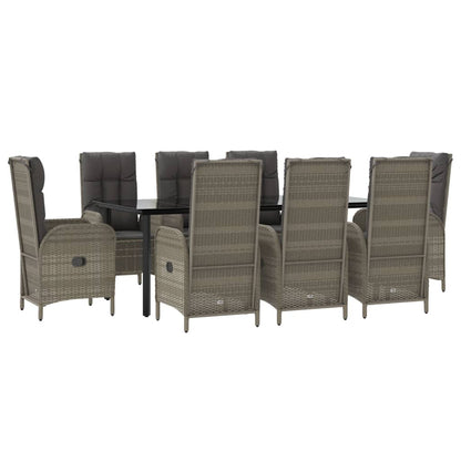 Set da Pranzo Giardino 9pz con Cuscini Nero e Grigio Polyrattan - homemem39