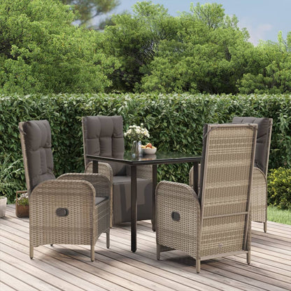 Set da Pranzo Giardino 5pz Nero e Grigio con Cuscini Polyrattan - homemem39