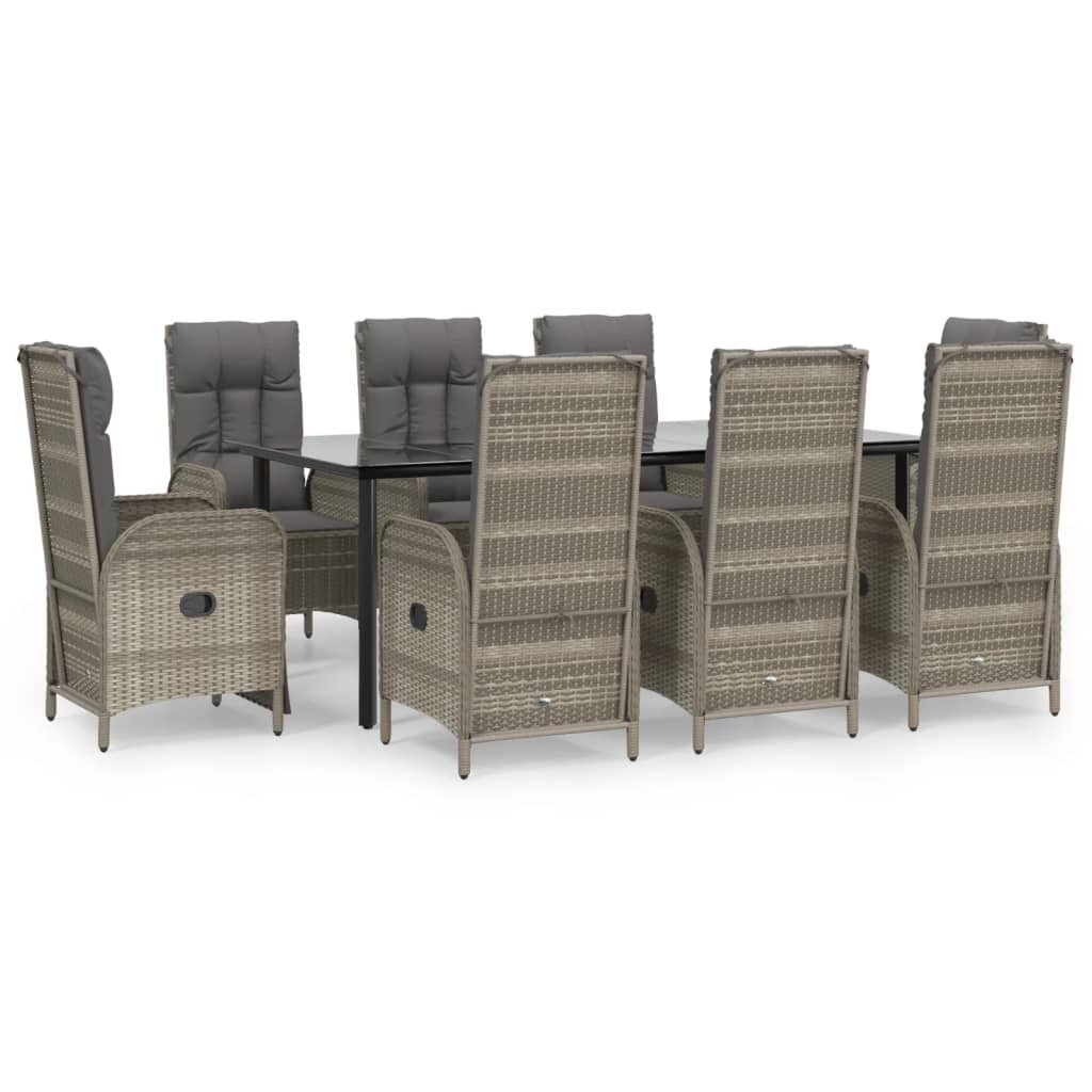 Set da Pranzo Giardino 9pz con Cuscini Nero e Grigio Polyrattan | homemem39