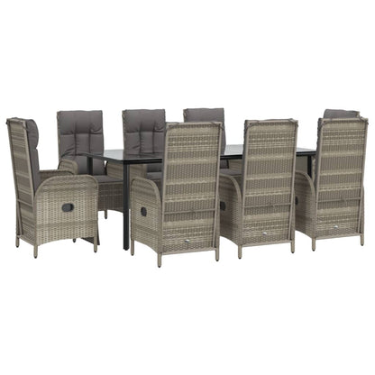 Set da Pranzo Giardino 9pz con Cuscini Nero e Grigio Polyrattan | homemem39