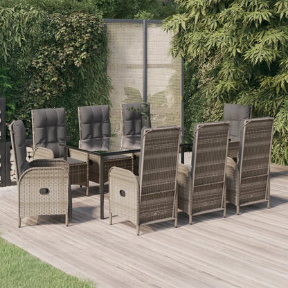 Set da Pranzo Giardino 9pz con Cuscini Nero e Grigio Polyrattan | homemem39