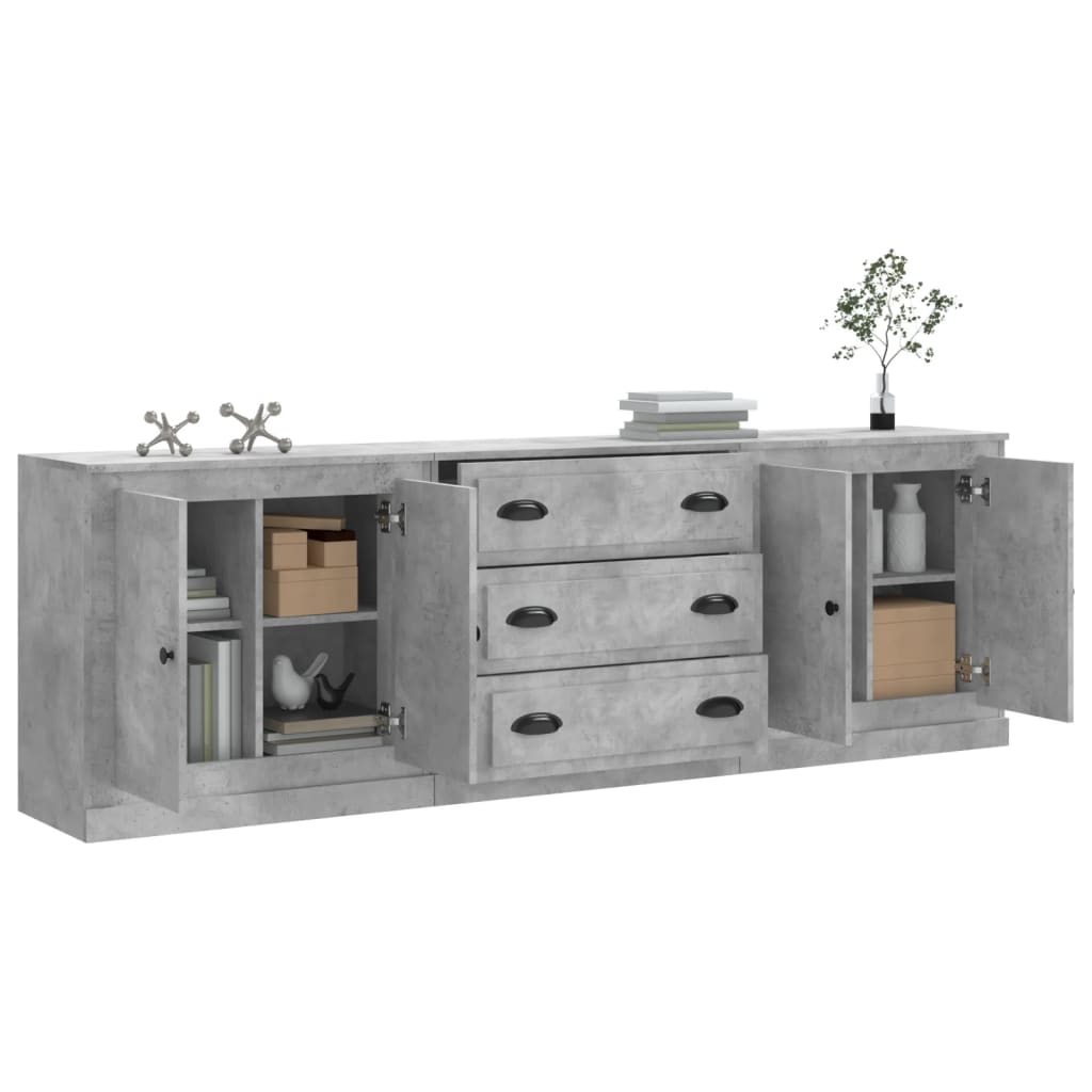 Credenze 3 pz Grigio Cemento in Legno Multistrato - homemem39