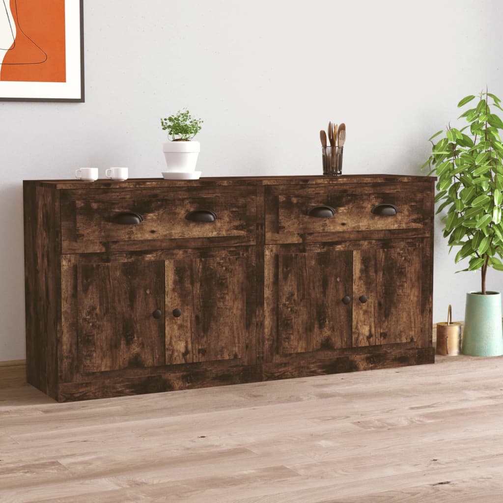 Credenze 2 pz Rovere Fumo in Legno Multistrato | homemem39
