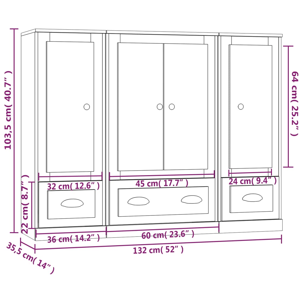 Credenze 3 pz Rovere Fumo in Legno Multistrato | homemem39