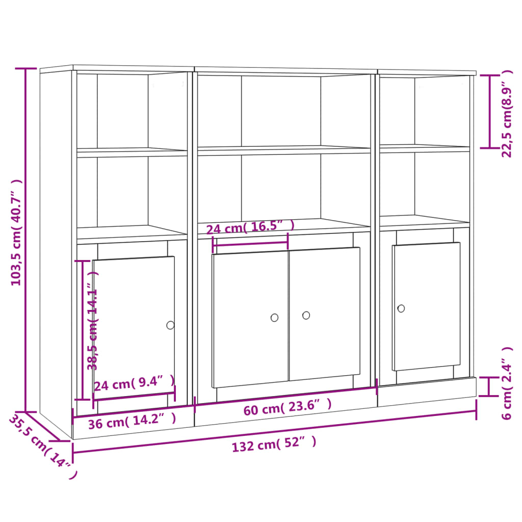 Credenze 3 pz Nere in Legno Multistrato - homemem39